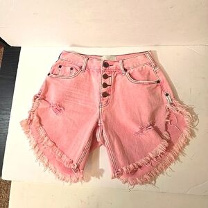 One Teaspoon Frankies Fringe Pink DenimRaw Hem Womens Shorts Size 24